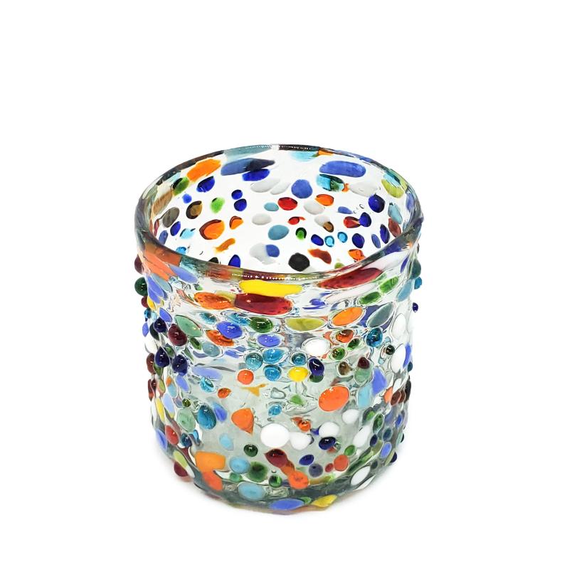 VIDRIO SOPLADO al Mayoreo / vasos DOF 8oz Confeti granizado / Deje entrar a la primavera en su casa con ste colorido juego de vasos. El decorado con vidrio multicolor los hace resaltar en cualquier lugar.